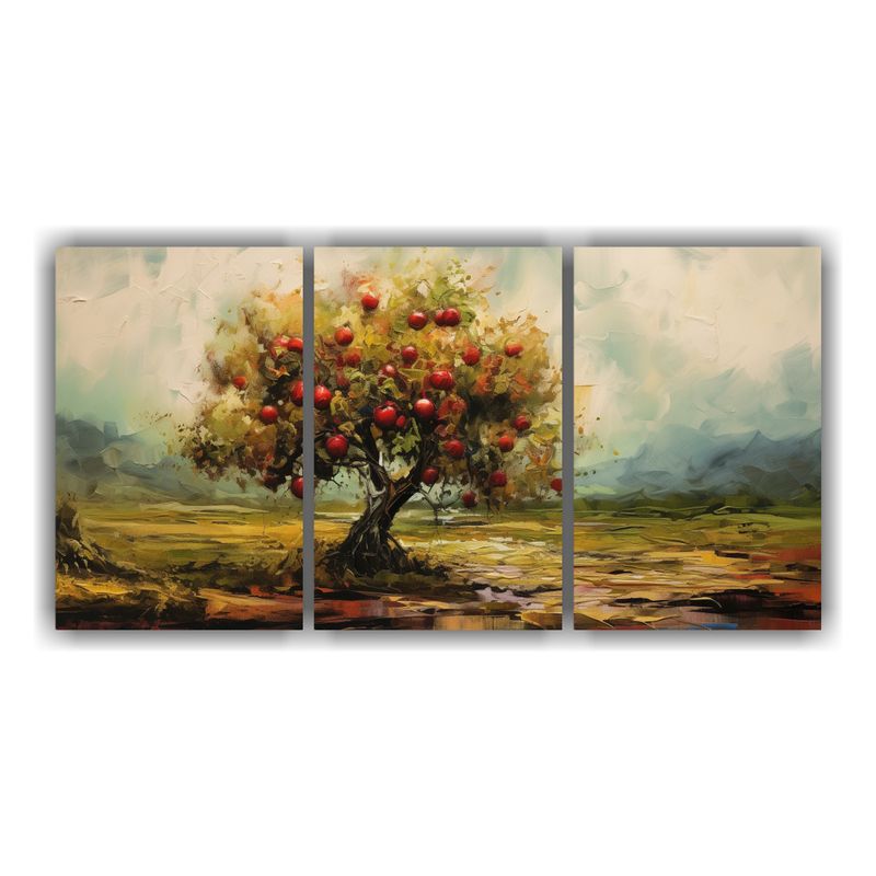 GENERICO - Set De 3 Cuadros Hermoso Simetría Árboles Frutales Pintura 240x120cm