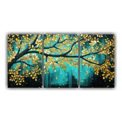 GENERICO - Cuadro Minimalista Cálidos Del Bosque En Turquesa Y Dorado 240x120cm