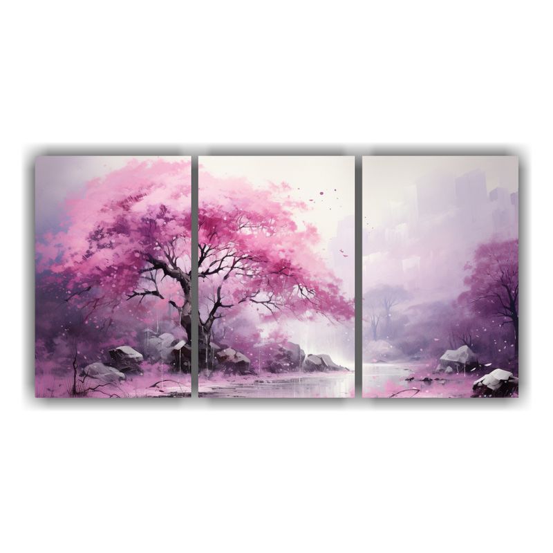GENERICO - Set De 3 Lienzos Estilo A Tema Bosque árbol Colores Rosados 240x120cm