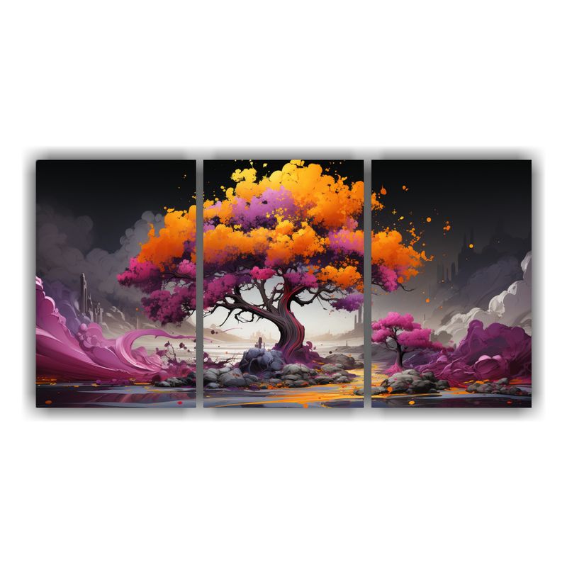 GENERICO - Set 3 Artes De Pared Decoración Grafico Árbol Amarillo Y M 240x120cm