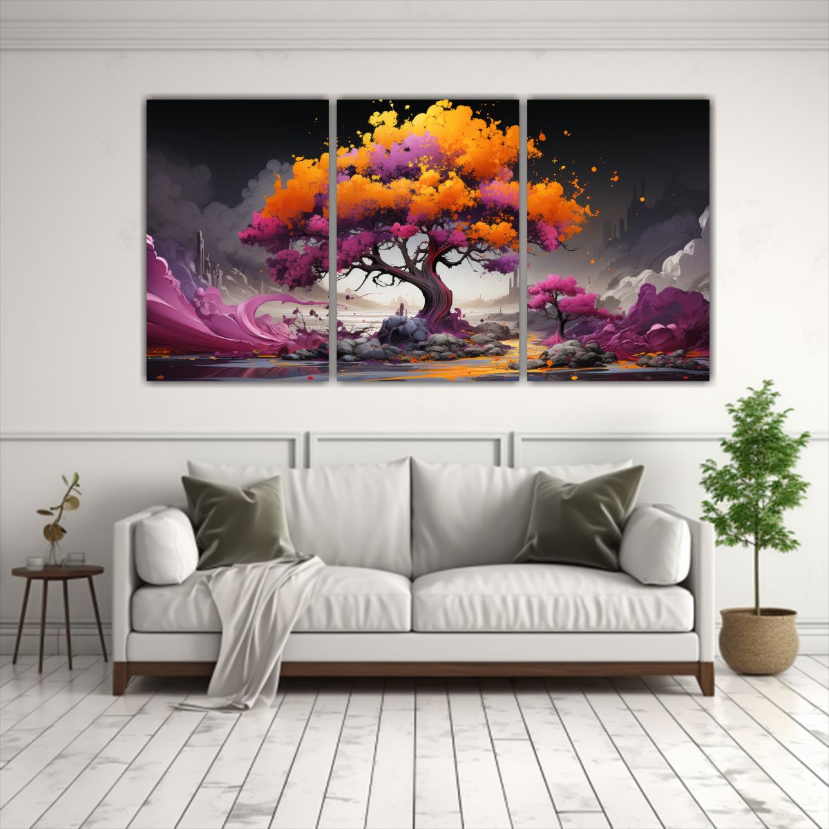 GENERICO - Set 3 Artes De Pared Decoración Grafico Árbol Amarillo Y M 240x120cm