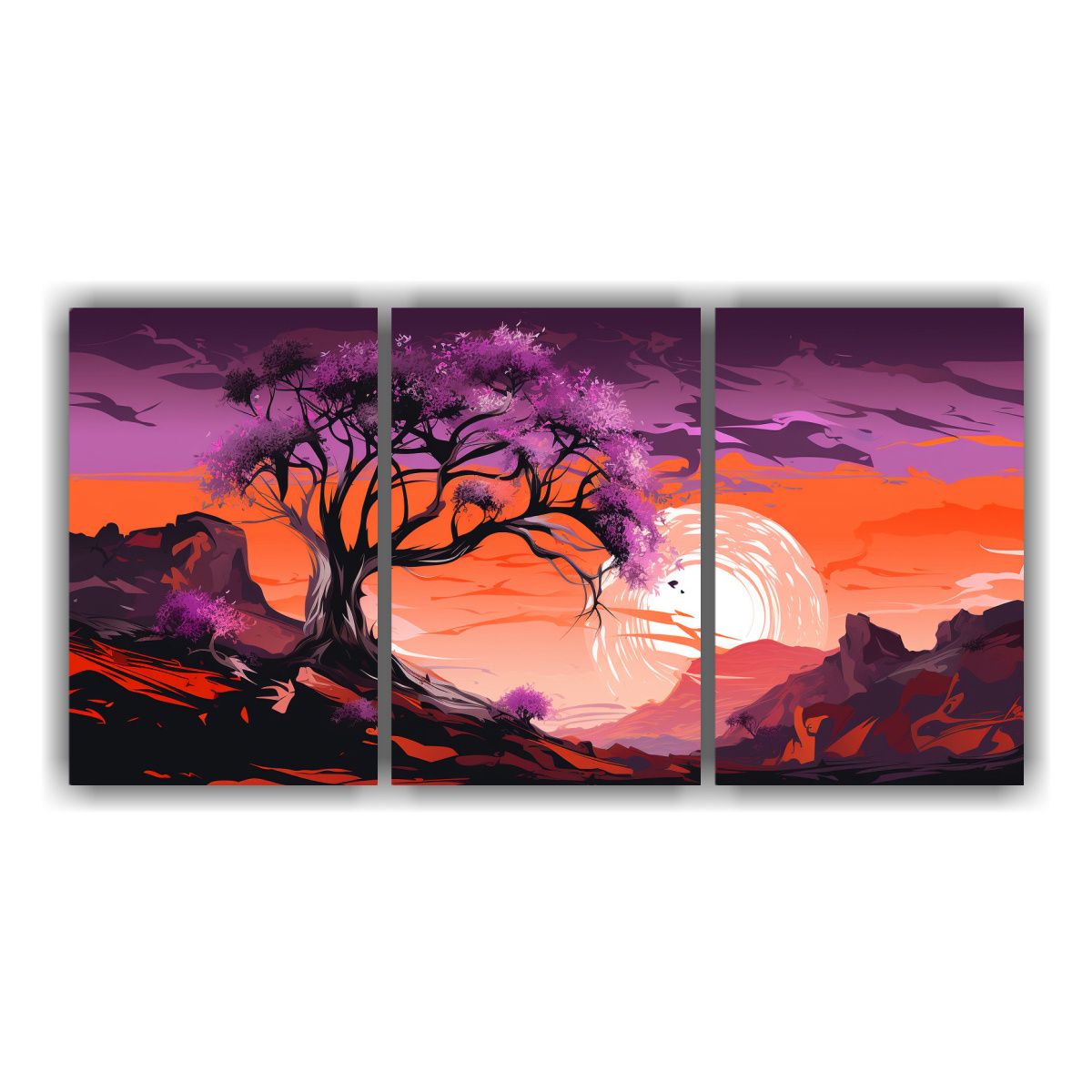 GENERICO - Set 3 Cuadros Diseño Comedor A Joshua Tree En Morado Y Nara 240x120cm