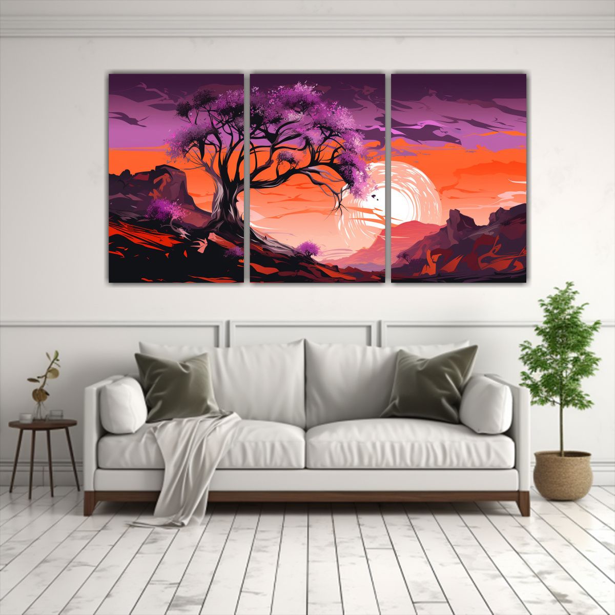GENERICO - Set 3 Cuadros Diseño Comedor A Joshua Tree En Morado Y Nara 240x120cm