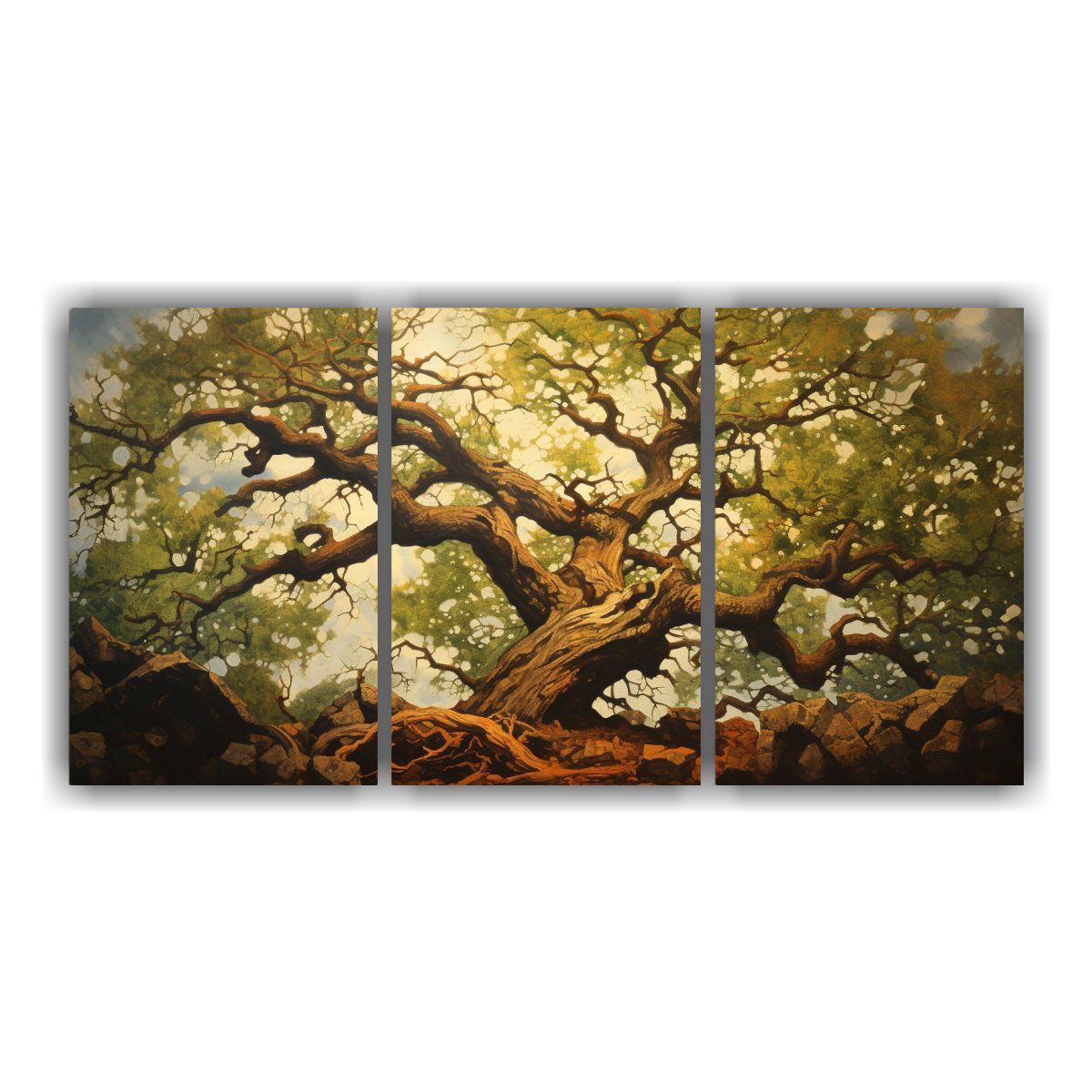 GENERICO - Set 3 Telas Abstractas Intensidad A Árbol De Roble Pintura  240x120cm