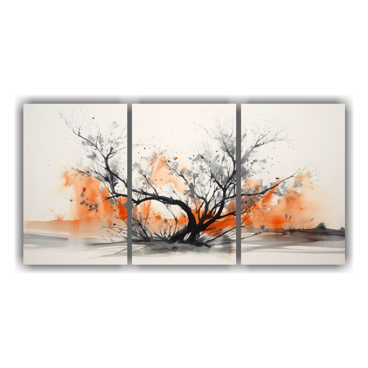 GENERICO - Pintura Abstracta De árbol Ocotillo En Colores Naranja Y Ne 240x120cm