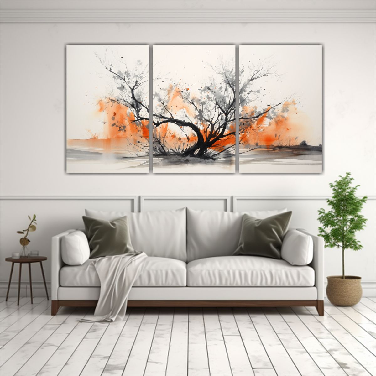 GENERICO - Pintura Abstracta De árbol Ocotillo En Colores Naranja Y Ne 240x120cm