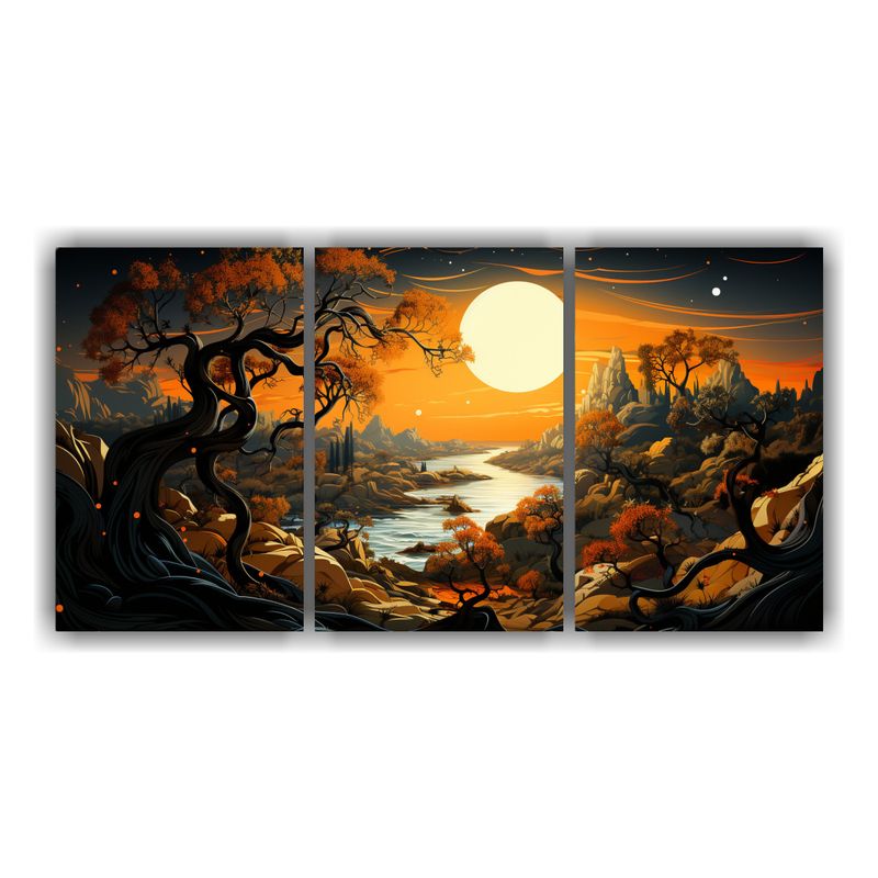 GENERICO - Cuadros Armonía Árbol Olivo Colores Negro Y Naranja, Neono 240x120cm