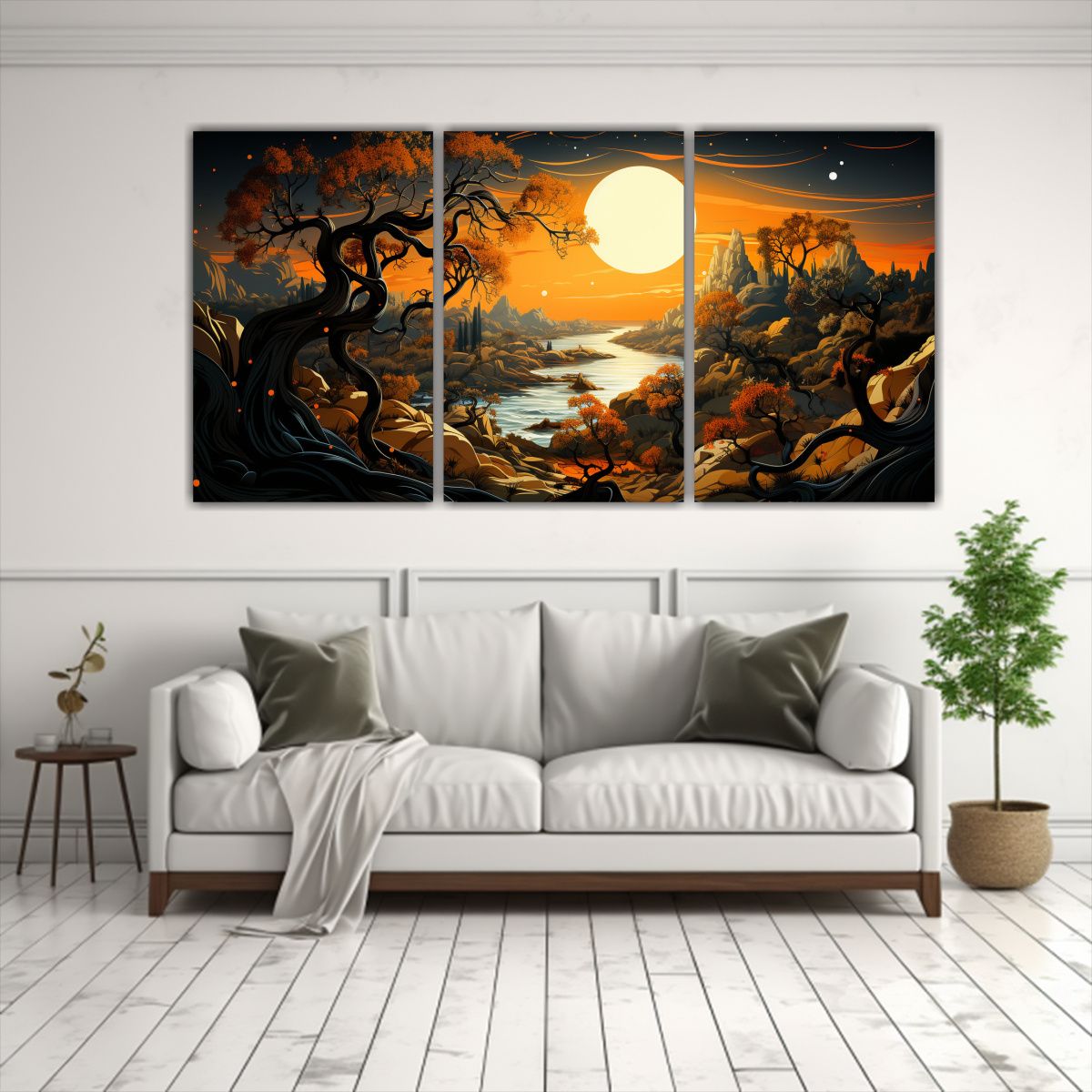 GENERICO - Cuadros Armonía Árbol Olivo Colores Negro Y Naranja, Neono 240x120cm