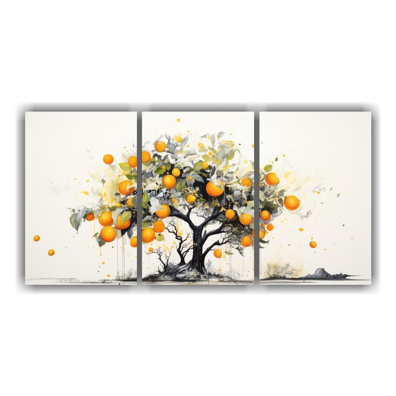 GENERICO - Set 3 Cuadros Enigmaticos De Árbol Naranja Pintura Abstract 240x120cm
