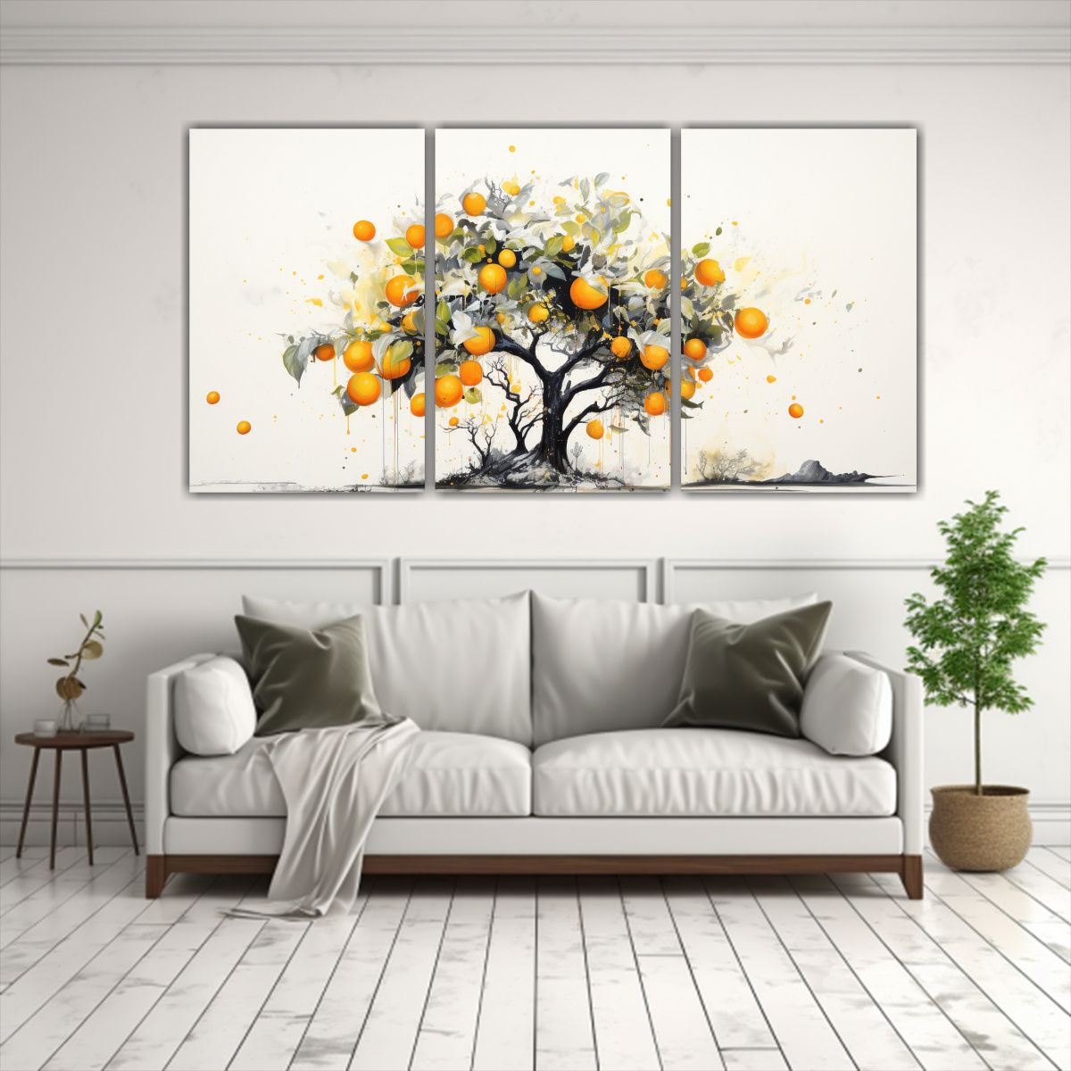 GENERICO - Set 3 Cuadros Enigmaticos De Árbol Naranja Pintura Abstract 240x120cm