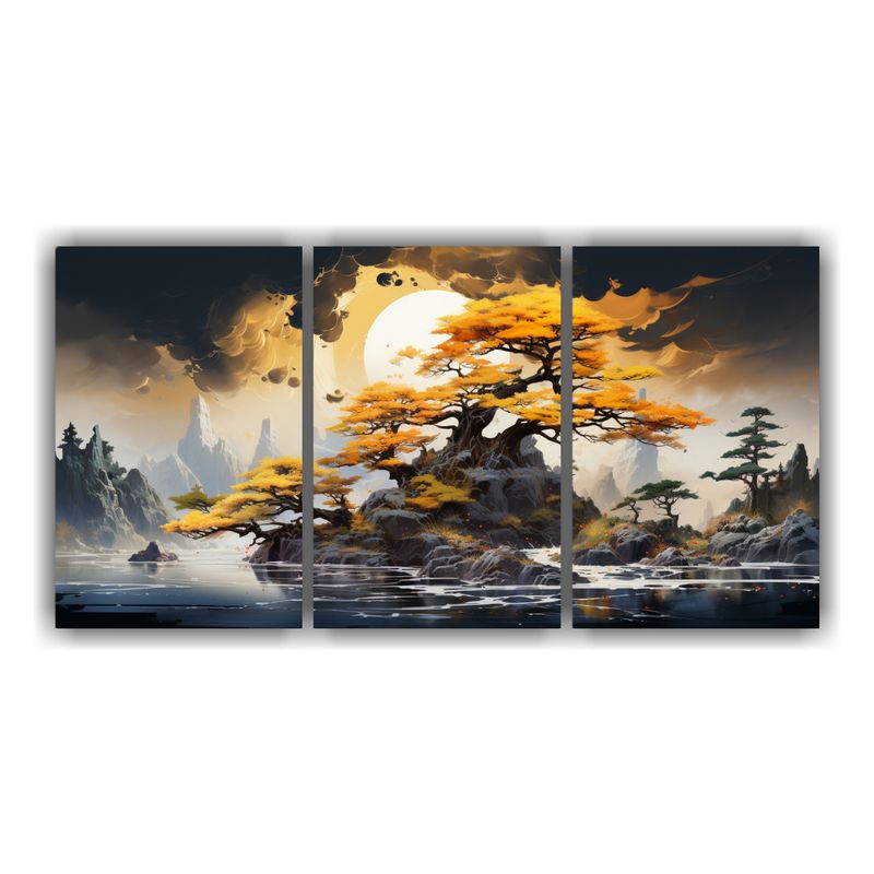 GENERICO - Composiciones Tema Simetría Árbol De Bonsái Pino Amarillo 240x120cm