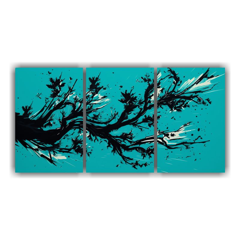 GENERICO - Conjunto 3 Lienzos Cuadro árbol Pino Turquesanegro Estilo N 240x120cm