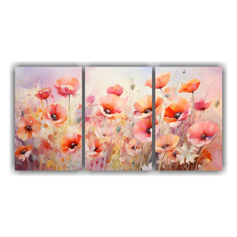 GENERICO - Pintura Abstracta De Amapolas Naranjas Y Rosas Al óleo 240x120cm