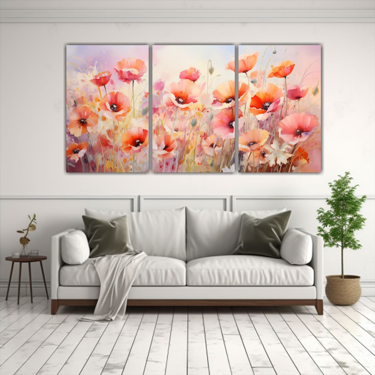 GENERICO - Pintura Abstracta De Amapolas Naranjas Y Rosas Al óleo 240x120cm