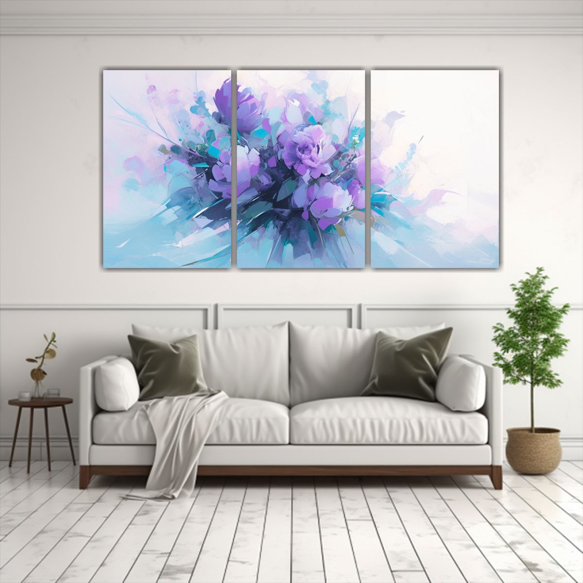 GENERICO - Tres Cuadros Cuadro Estético Pintura De Flores Púrpuras Y  240x120cm