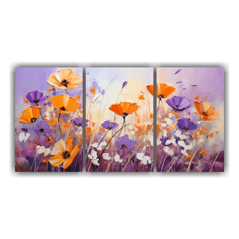 GENERICO - Pintura Tela Canvas Surrealista Flores Moradas Y Naranjas 240x120cm