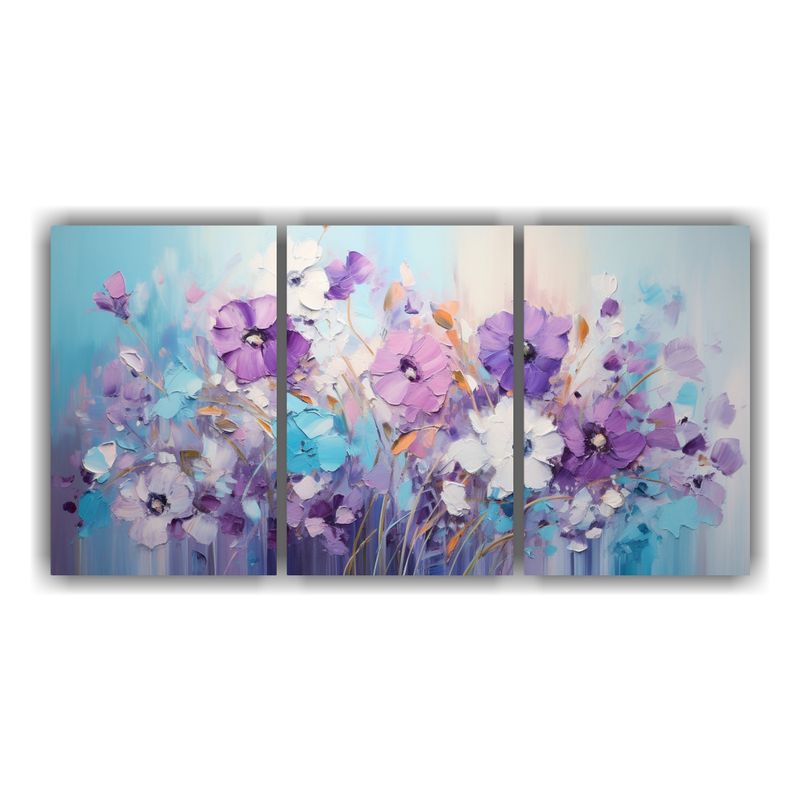 GENERICO - Tres Canvas Abstracto Armonía Morado Y Teal Flores En Pintu 240x120cm