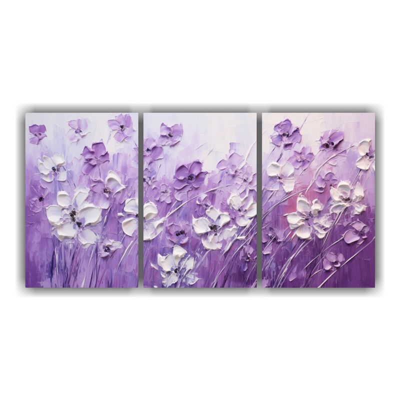 GENERICO - Pintura En Lienzo De Flores Moradas Y Blancas Para Decoraci 240x120cm