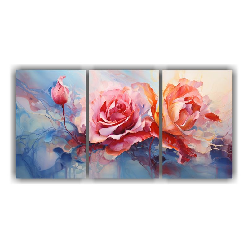 GENERICO - Pintura Abstracta De Rosas Rojas Y Azules En Acuarela 240x120cm