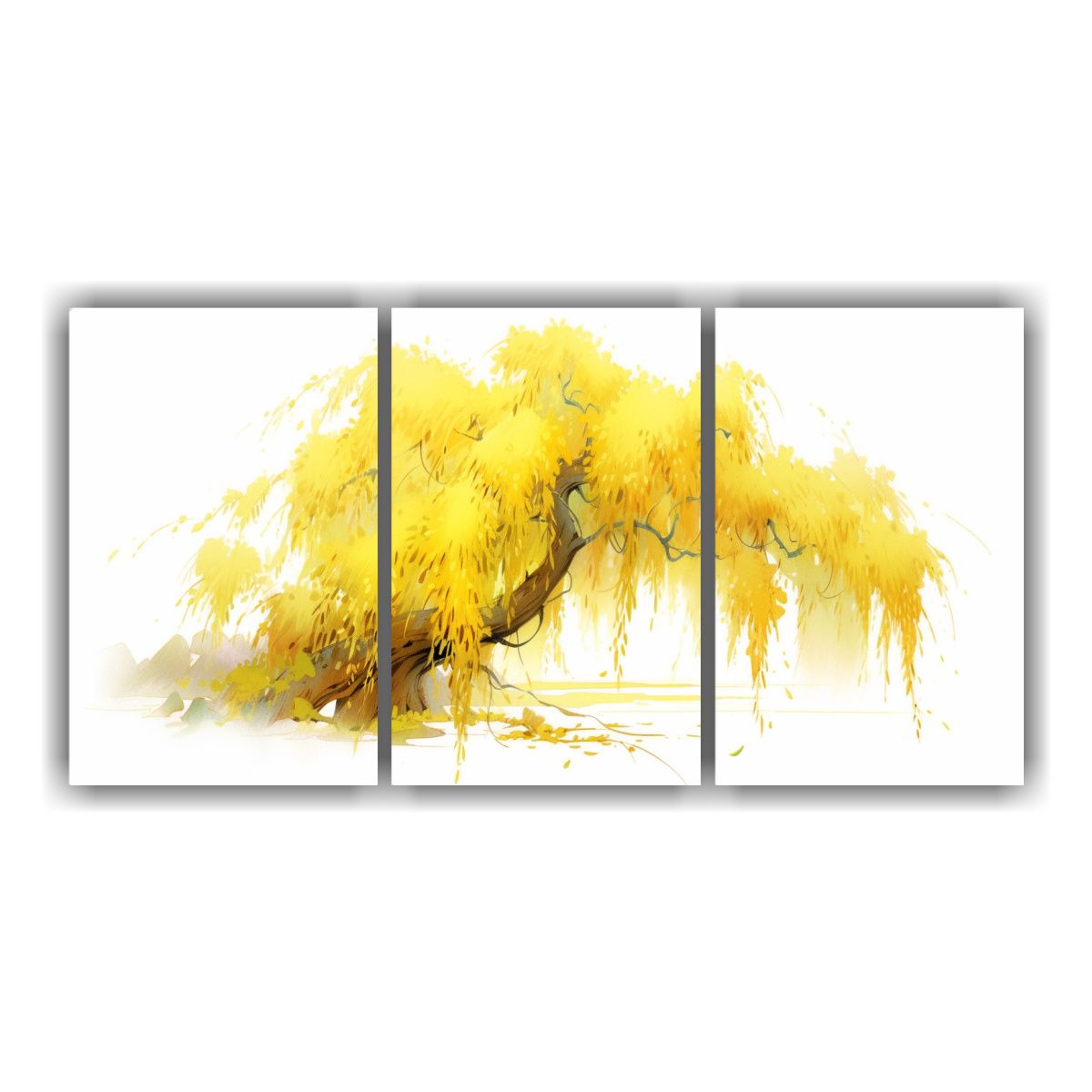 GENERICO - Conjunto 3 Cuadros Decorativos Época Sauces En Colores Amar 240x120cm