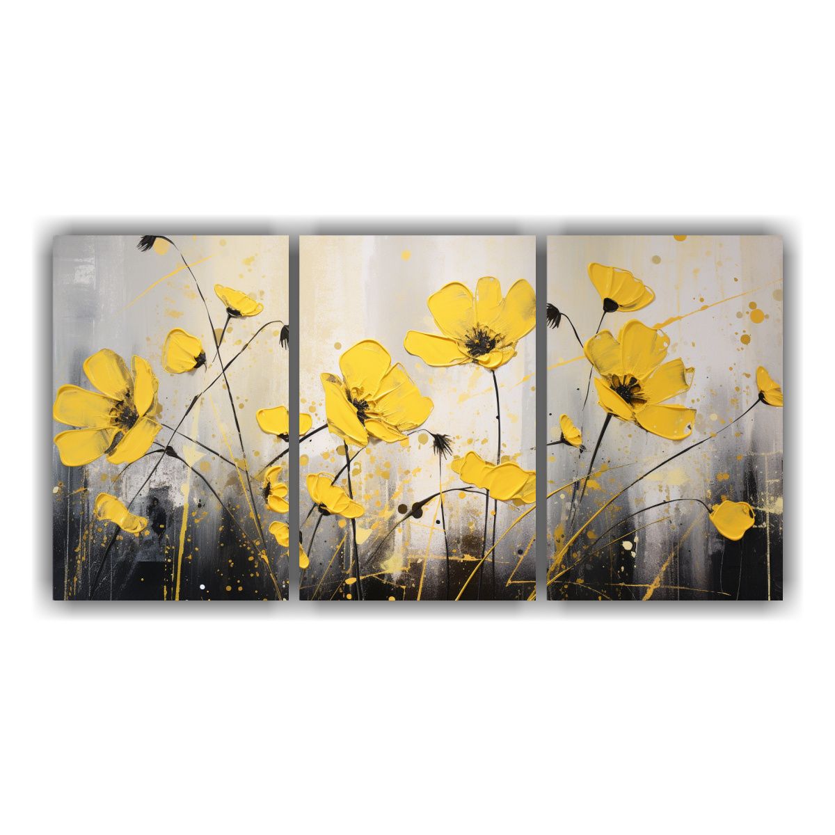 GENERICO - Cuadro De Flores Amarillas Y Negras En Lienzo Decorativo 240x120cm