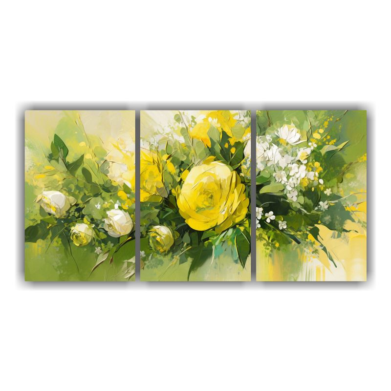GENERICO - Pintura En Lienzo De Flores Amarillas Y Verdes Para Oficina 240x120cm