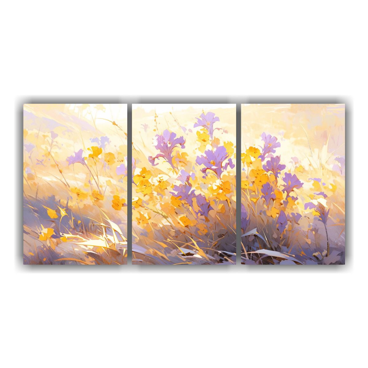 GENERICO - Pintura Abstracta De Flores Amarillas Y Moradas En Lienzo 240x120cm