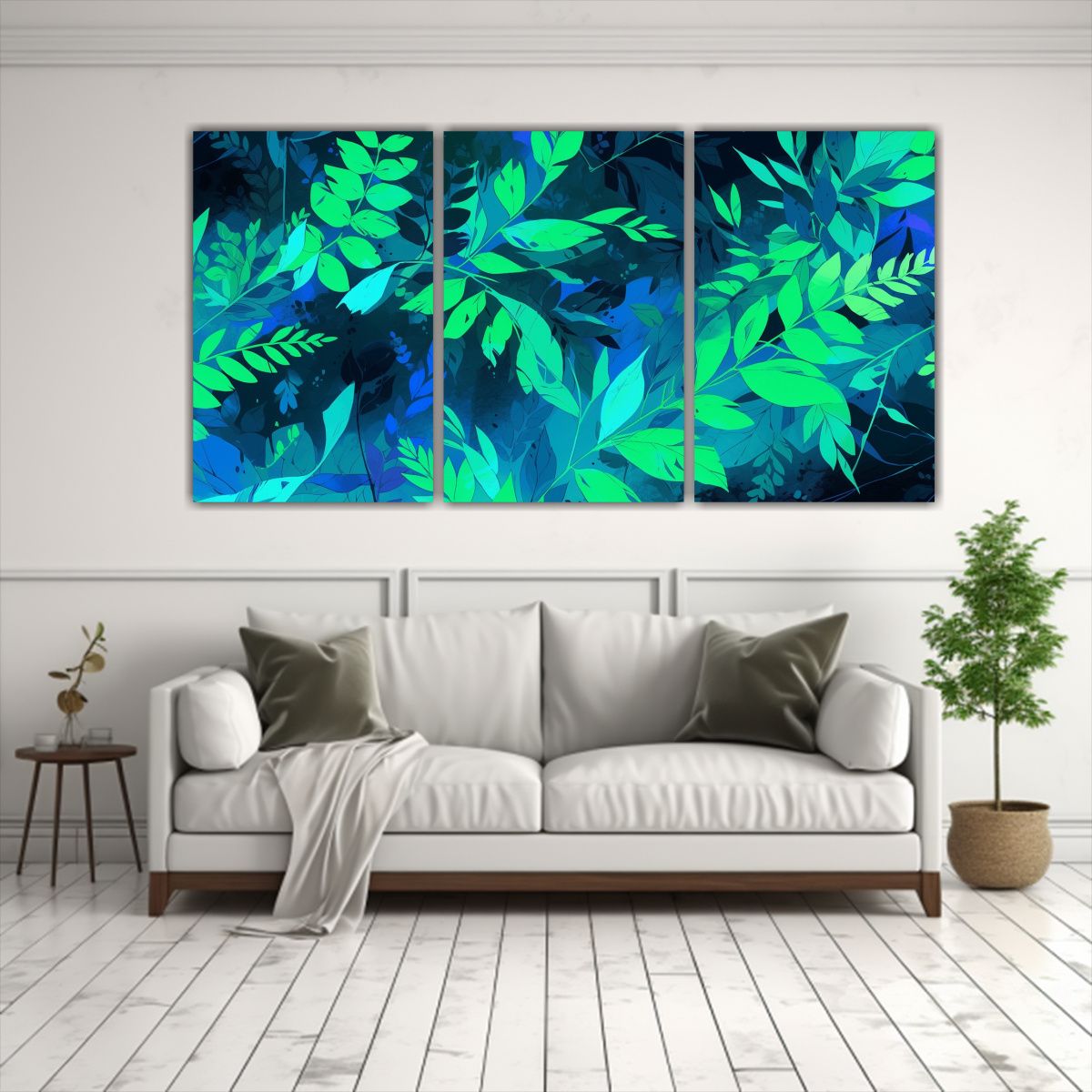 GENERICO - Cuadros Acuarela En Tonos Verdes Y Azules Con Atmósfera Neo 240x120cm