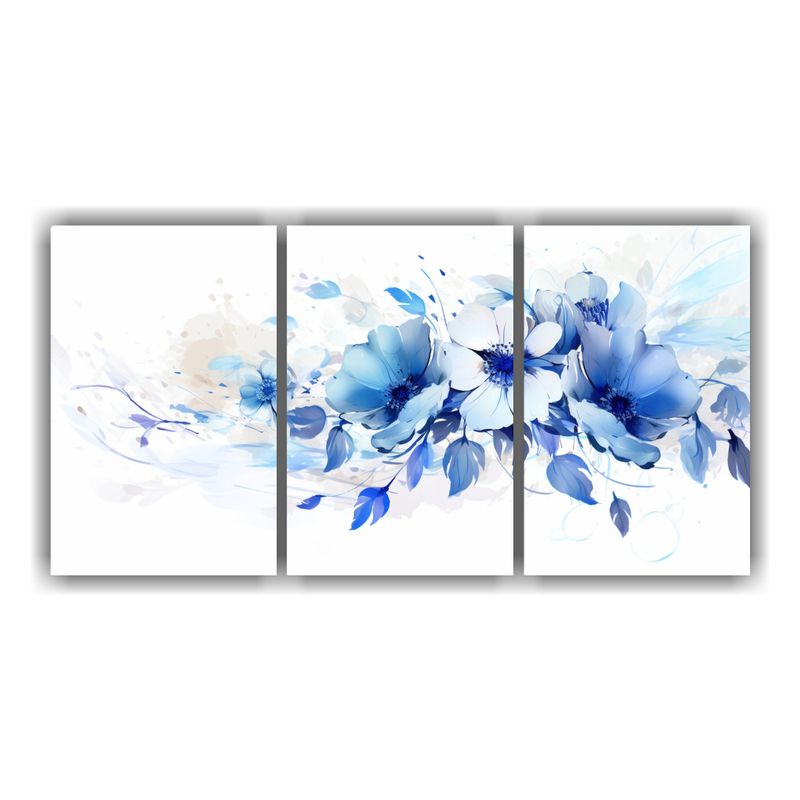 GENERICO - Set 3 Cuadros Líneas Relieve Blanco Y Azul Atmosfera Neonoi 240x120cm