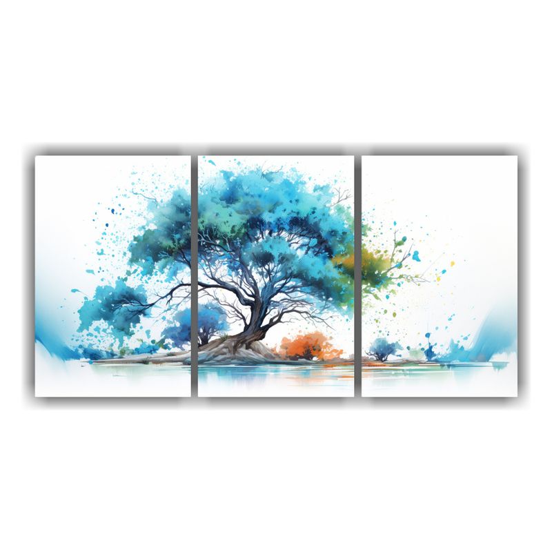 GENERICO - Pintura Abstracta De árbol De Acacia En Turquesa Y Azul Con 240x120cm