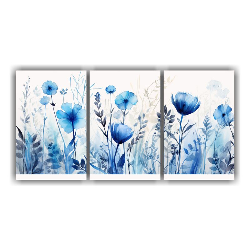 GENERICO - Tríptico Moderno Con Herbs En Azul Atmosfera Neonoir 240x120cm
