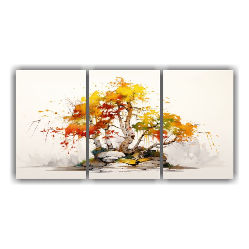 GENERICO - Pintura Abstracta Escenario A Con árbol De Bonsái De Abedu 240x120cm