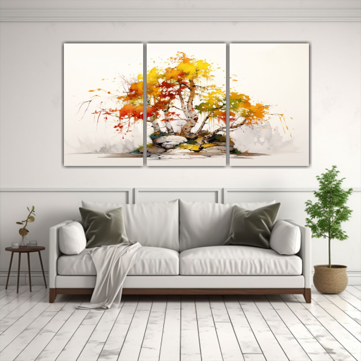 GENERICO - Pintura Abstracta Escenario A Con árbol De Bonsái De Abedu 240x120cm