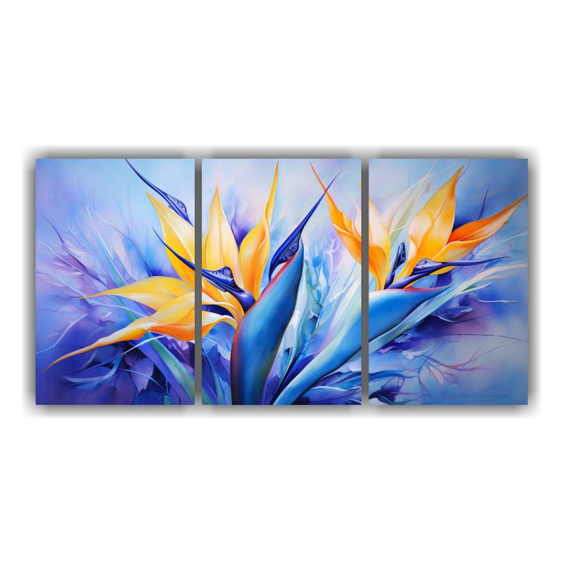 GENERICO - Cuadro Abstracto De Flores Ave Del Paraíso En Tonos Azules 240x120cm