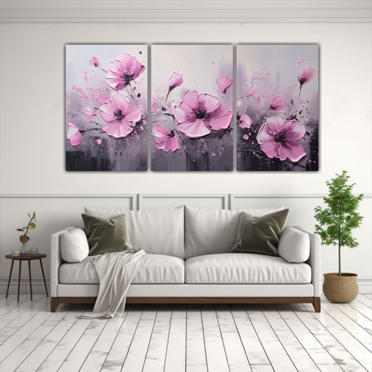 GENERICO - Pinturas Decorativas Lineales De Flores En Lienzo Set 3 Vang 150x75cm