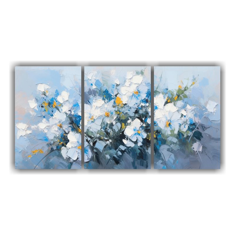 GENERICO - Tríptico De Flores Azules En Lienzo Al Estilo Del Baño 240x120cm