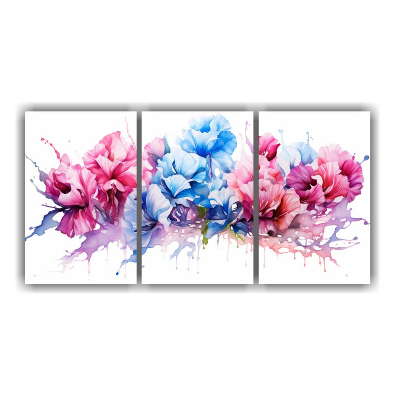 GENERICO - Set 3 Cuadros Decoración Ambiente Con Flores De Claveles En 240x120cm
