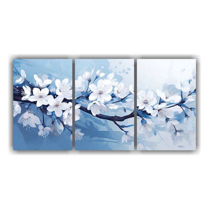GENERICO - Conjunto 3 Lienzos Expresividad árbol Cerezo Blanco Y Azul  240x120cm