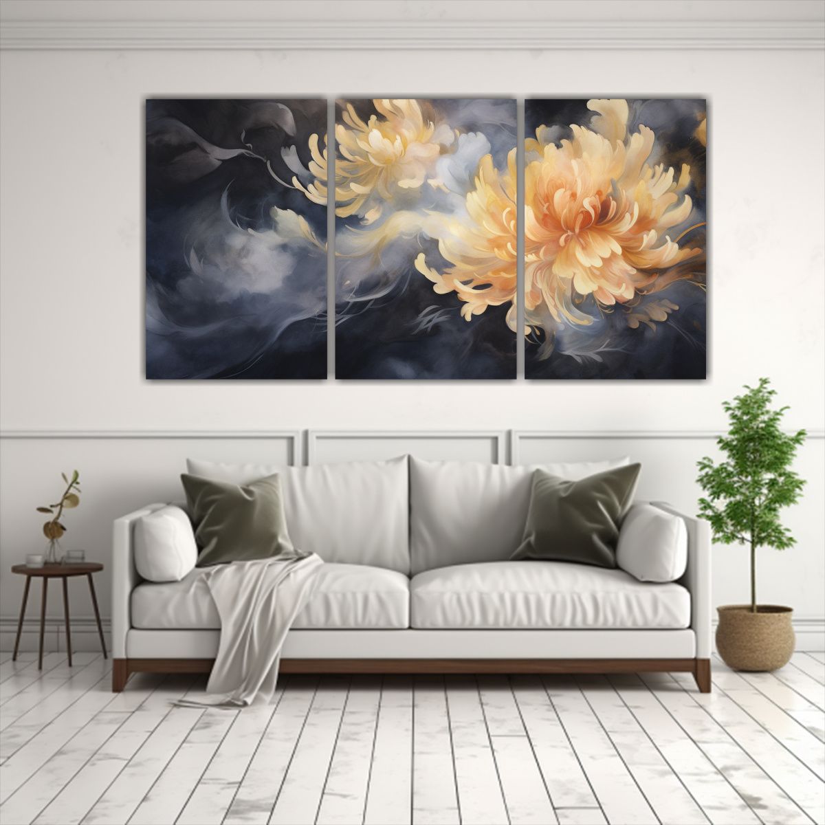 GENERICO - Cuadro Abstracto Chrysanthemums: Movimiento De Colores Dorad 240x120cm