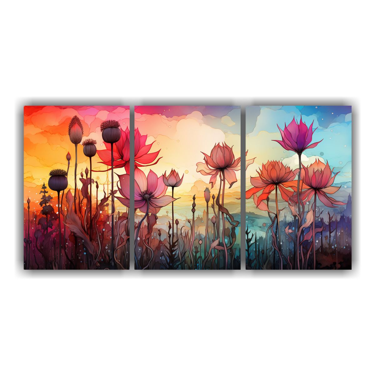 GENERICO - Pinturas Decorativas En Atmósfera Neonoir De Tres Cuadros C 240x120cm