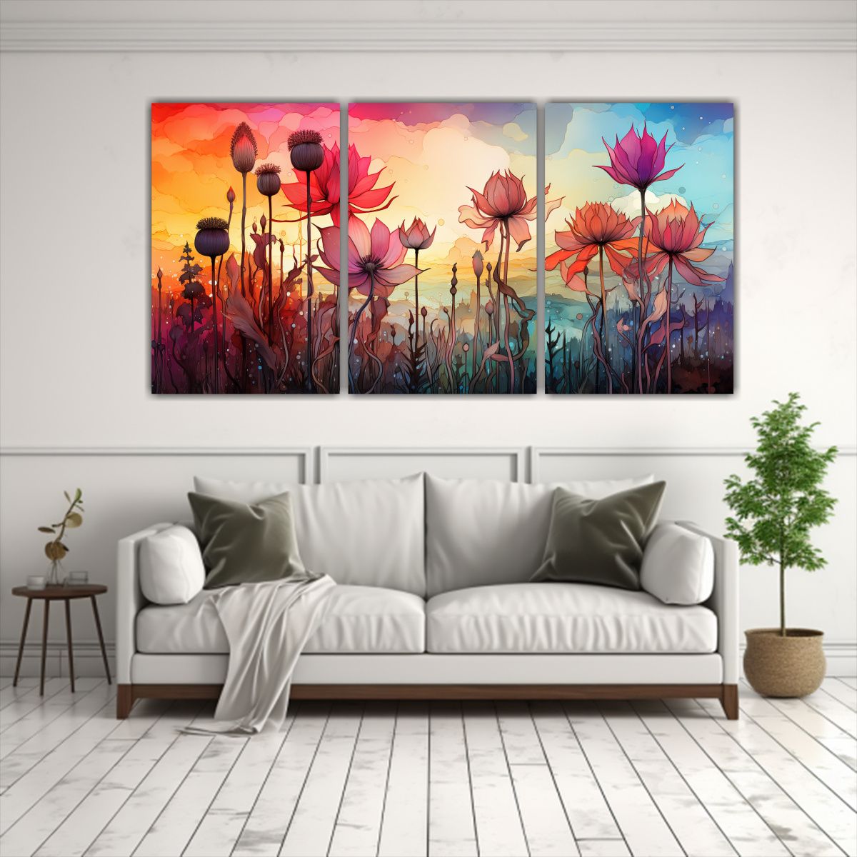 GENERICO - Pinturas Decorativas En Atmósfera Neonoir De Tres Cuadros C 240x120cm