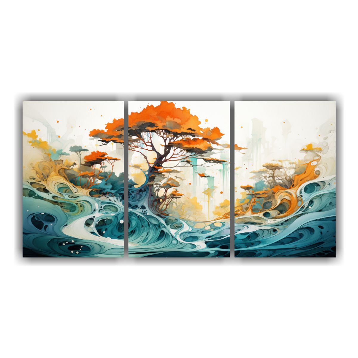 GENERICO - Paisaje Clásico Con Ciprés En Turquesa Y Naranja Pintura A 240x120cm