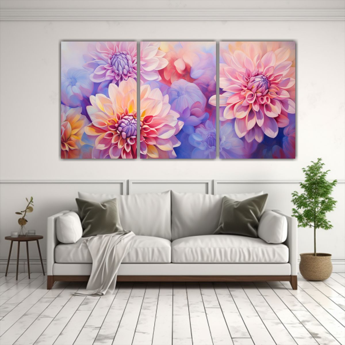 GENERICO - Pintura Abstracta De Dalias En Aceite, Diseño Escena A, Art 240x120cm