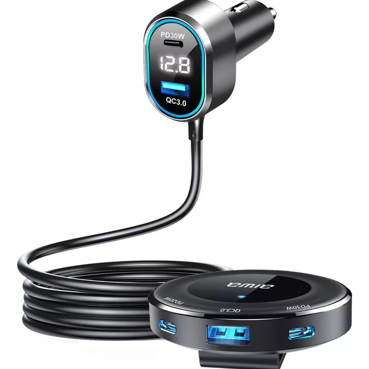 AIWA - Cargador Aiwa Auto Usb Con Extensión asientos Traseros