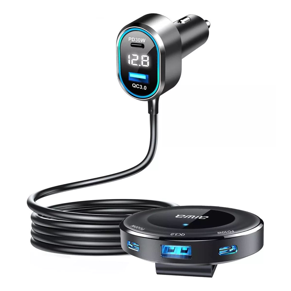 AIWA - Cargador Aiwa Auto Usb Con Extensión asientos Traseros
