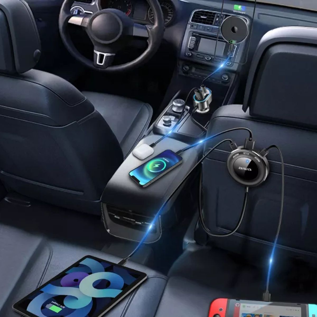 AIWA - Cargador Aiwa Auto Usb Con Extensión asientos Traseros