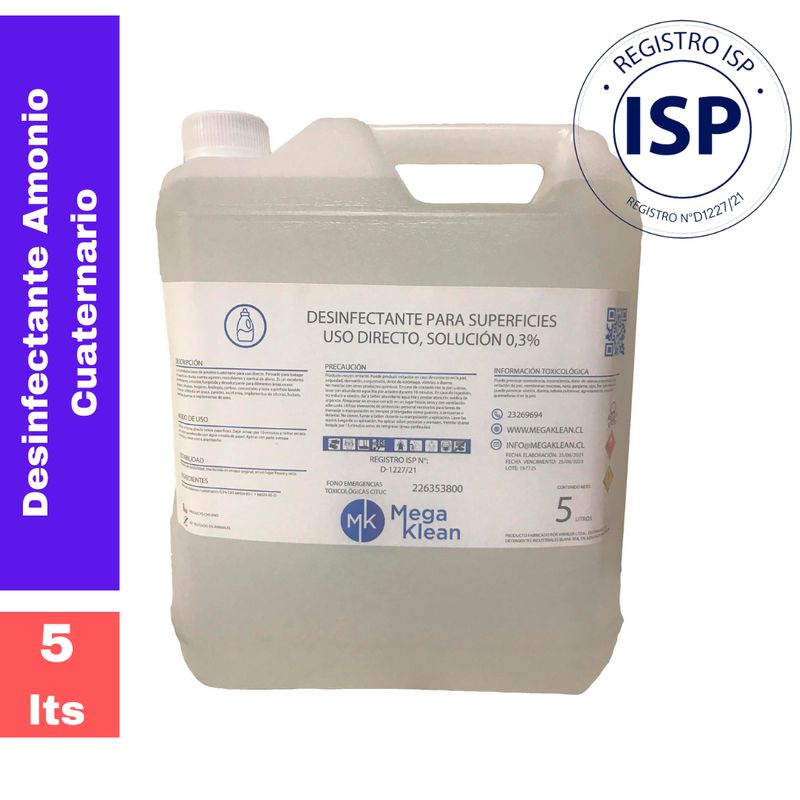 GENERICO - Amonio Cuaternario 5 litros Megaklean Registro ISP