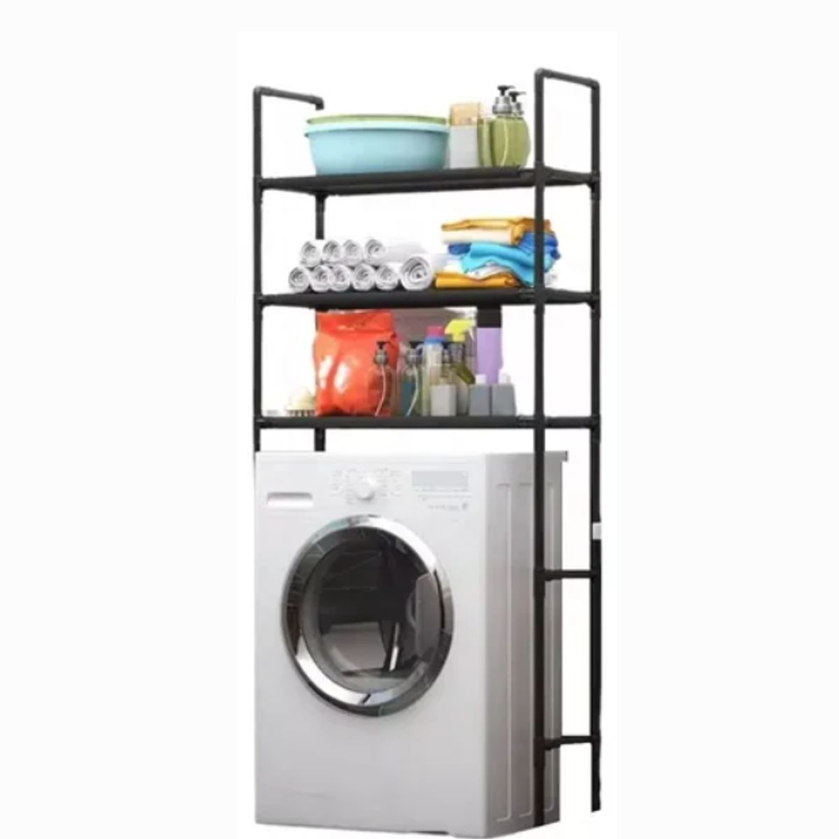 GENERICO - Mueble Organizador De Baño Lavadora Rack 3 Niveles Negro