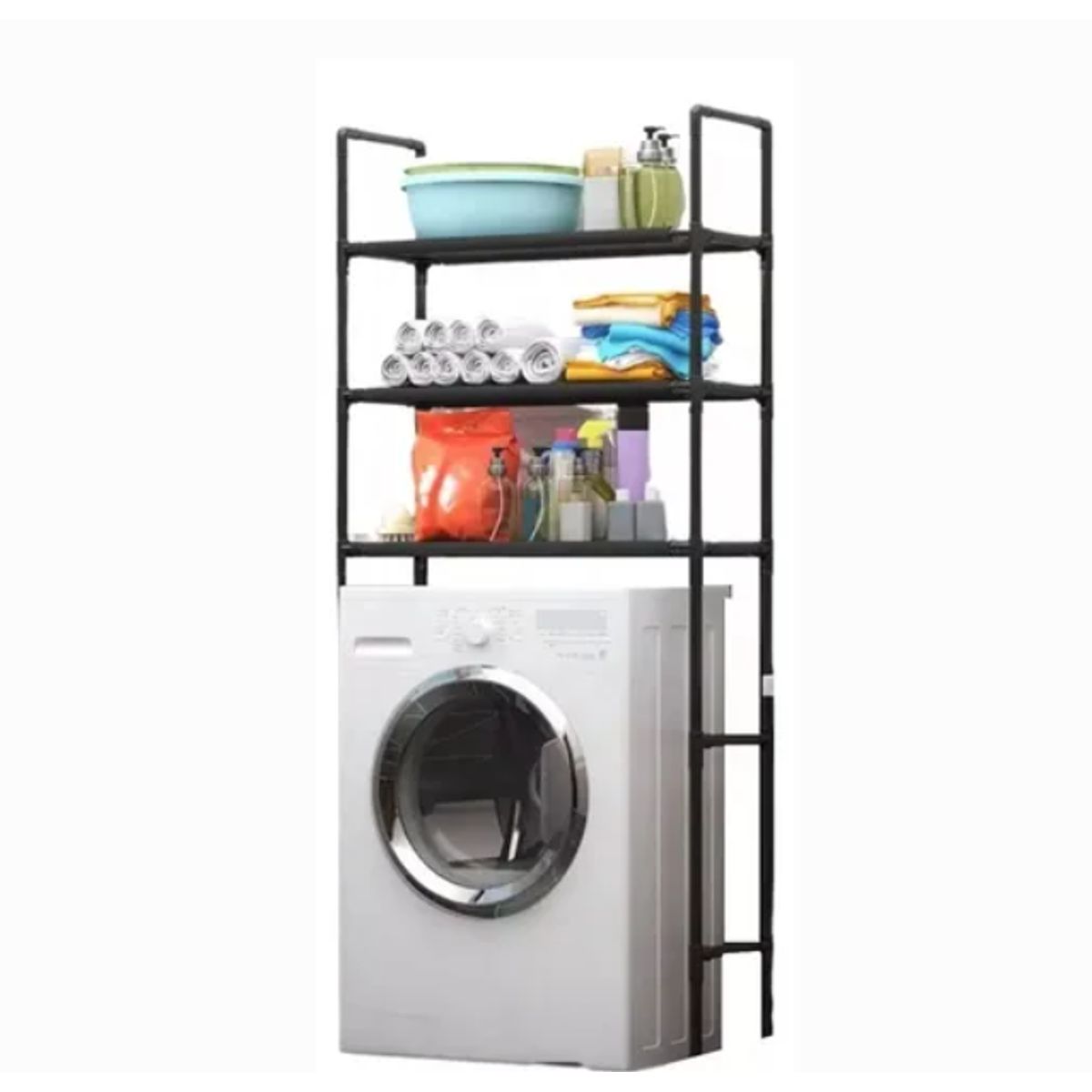 GENERICO - Mueble Organizador De Baño Lavadora Rack 3 Niveles Negro