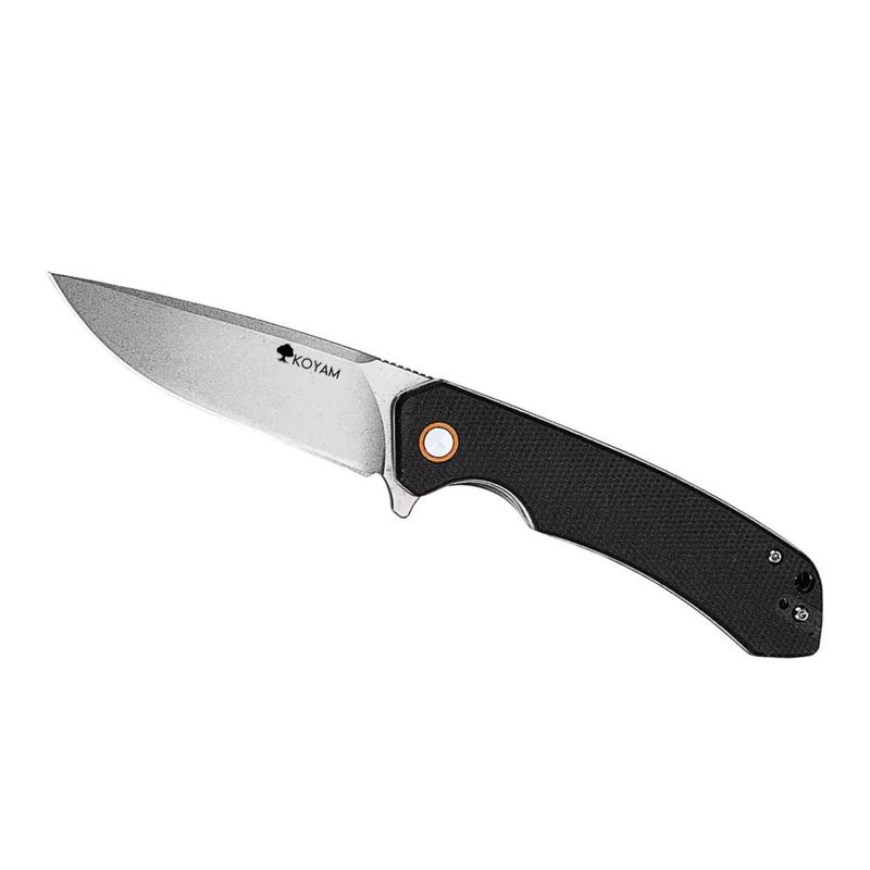 KOYAM - Cuchillo plegable Supervivencia Acero D2 y mango G10 - Negro